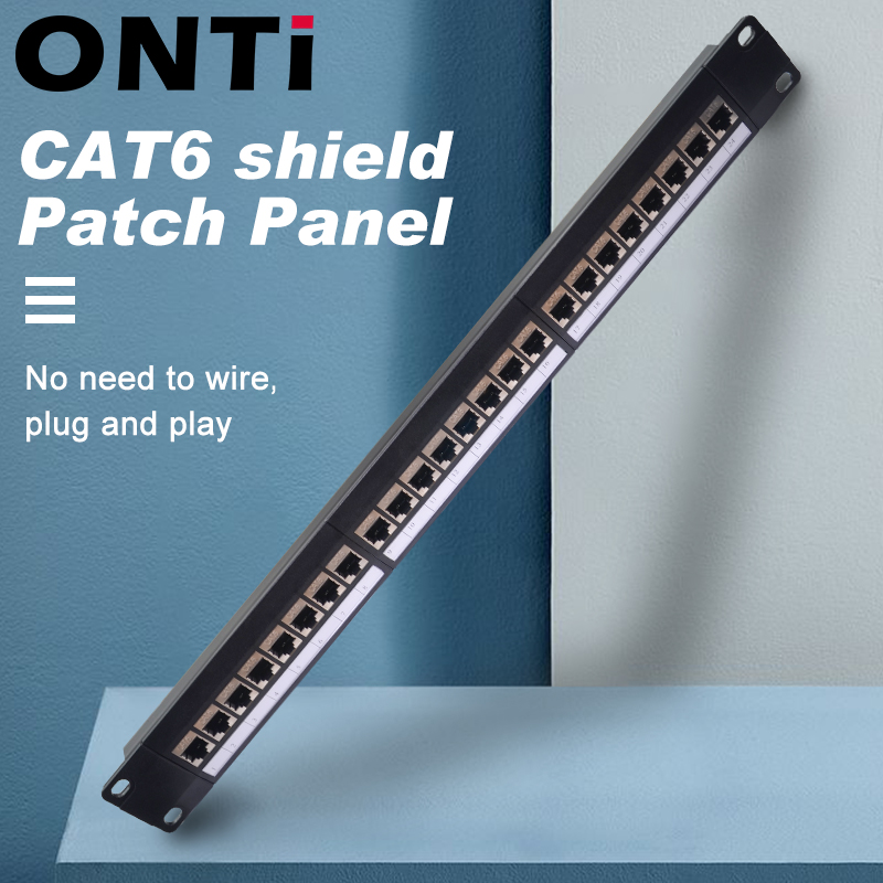 Patch Panel Cat6 - Onti 19in 1uラック24ポートCat6シールドパッチパネルrj45ネットワークケーブルアダプターキースタイヤージャックメス分布フレーム