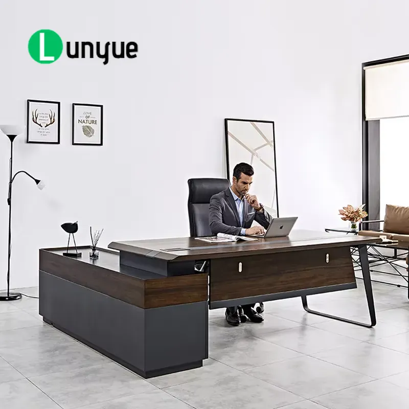 Office Tech And Management - モダンなL字型エグゼクティブデスク。ハイテクなCEO向けオフィス家具。MDF製のマネージャー用ワークステーション。自宅やオフィスでのビジネスに最適で、省スペース設計。