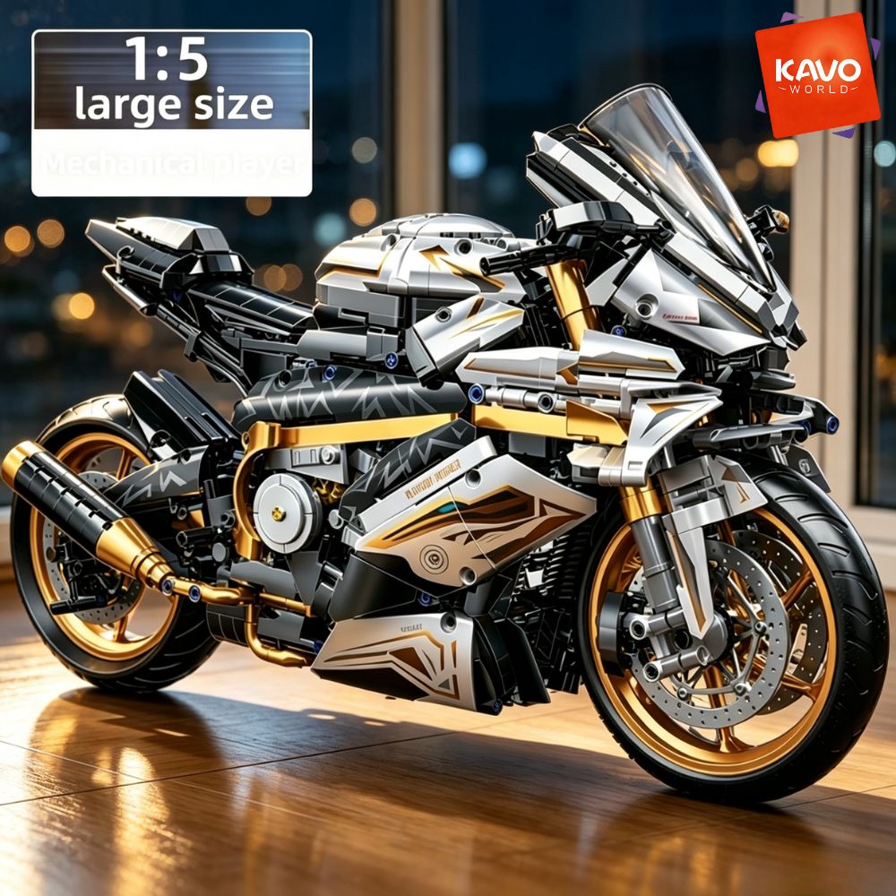 High Tech Office Room - KAVOWORLD 1:5 大型スポーツバイク組み立てブロックセット 2078ピース DIY バイク組み立てモデルキット