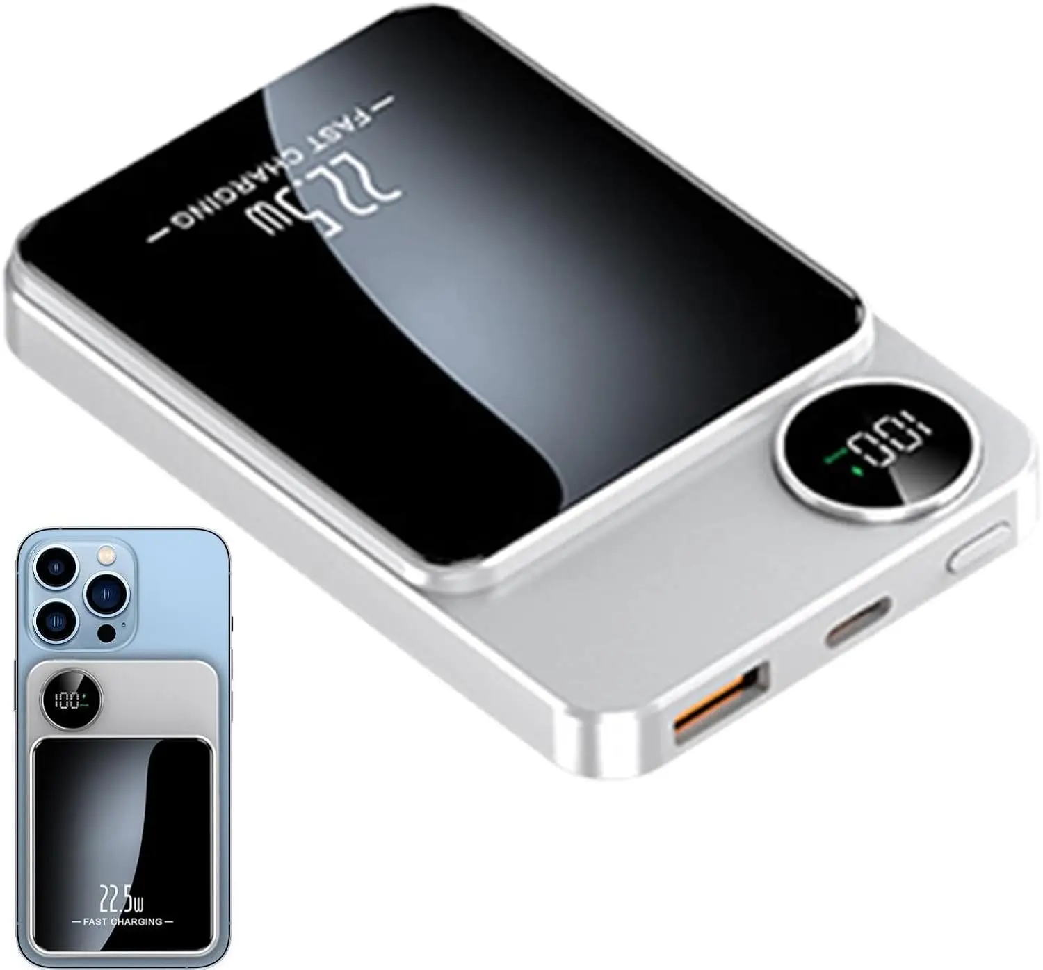 Office Technology - ワイヤレス充電パッド 20000mAh、スマートフォン、イヤホン、スマートウォッチ用の磁力吸着式急速充電ハブ、デスク、家庭、オフィス、旅行用のポータブルモバイルバッテリー充電器。