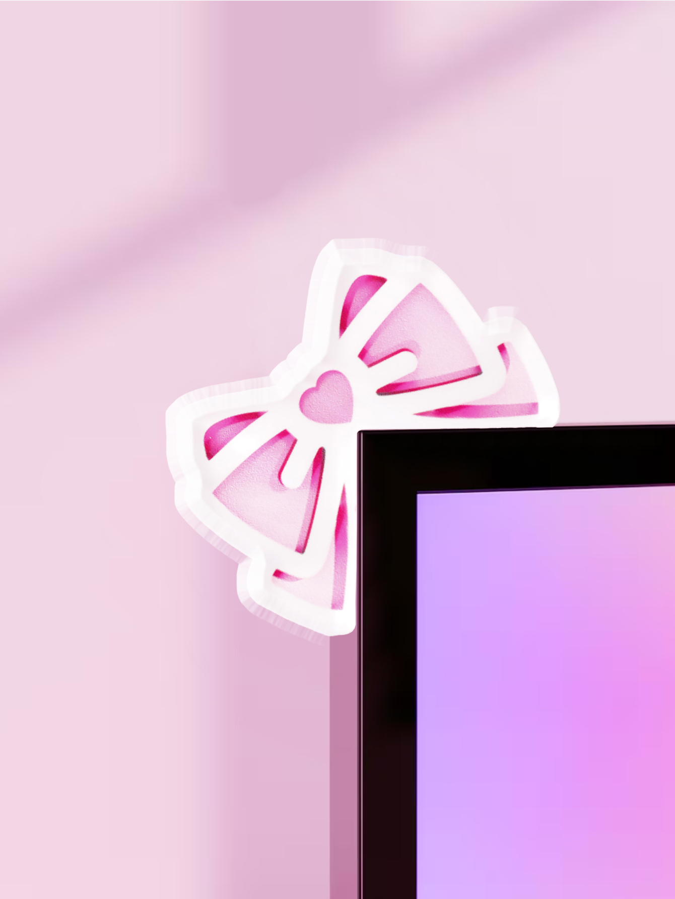 Office Technology - かわいいリボンモニター装飾、ピンクのアクリル製リボン、PCアクセサリー、ゲーム環境、モニター、家庭用オフィス、ギフトに最適なキュートなデスクトップ装飾。