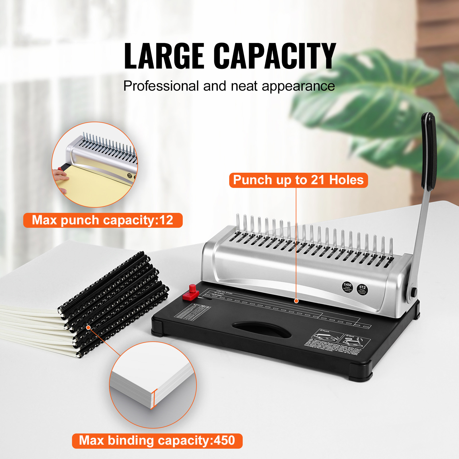 VEVOR製 結束機、コーム式綴じ機、21穴、450枚綴じ可 - Binding Machine Comb のレビューと価格
