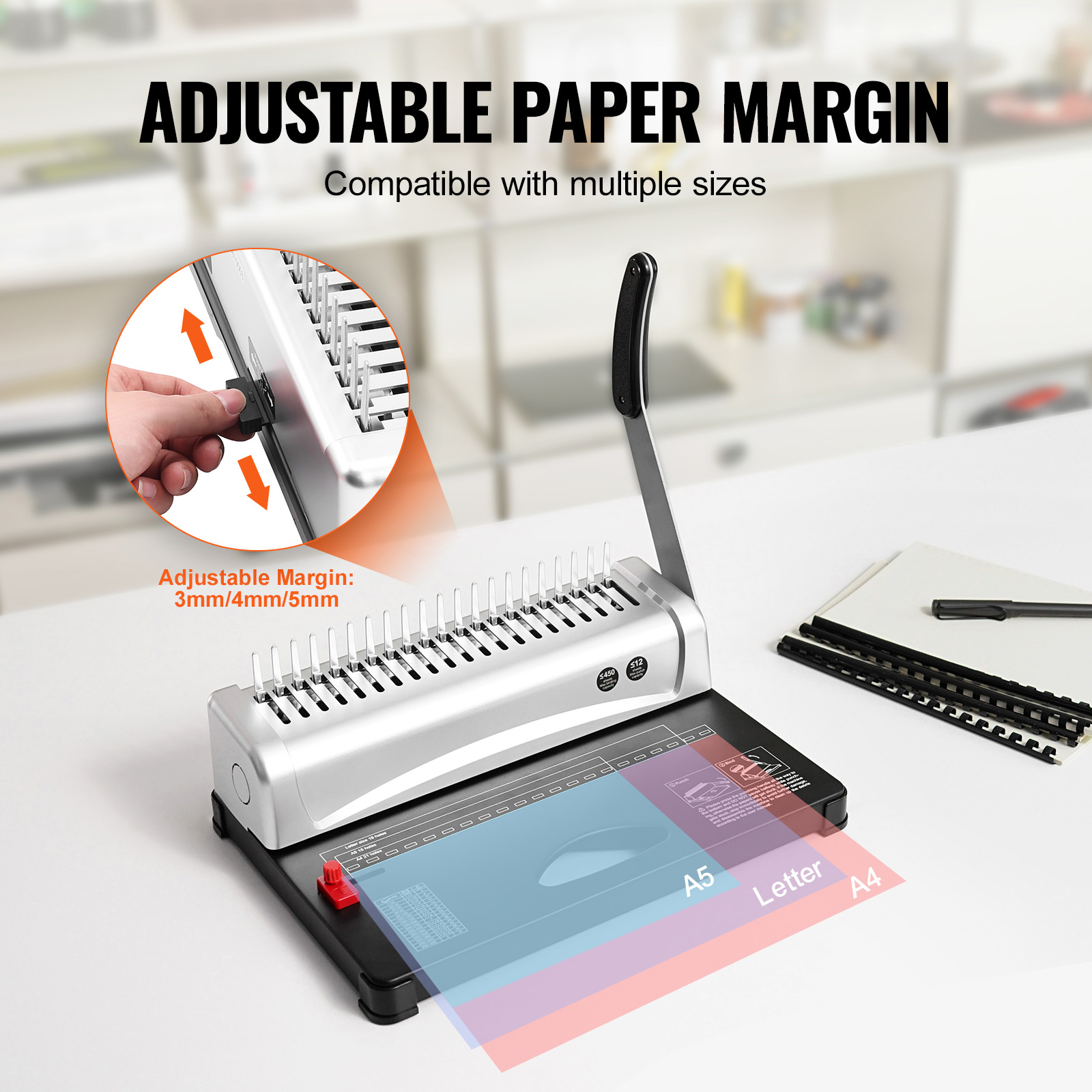 VEVOR製 結束機、コーム式綴じ機、21穴、450枚綴じ可 - Binding Machine Comb のレビューと価格